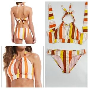 Gibson *Latimer 2 piece bikini swimsuit Stripe mod retro mid rise boho XS